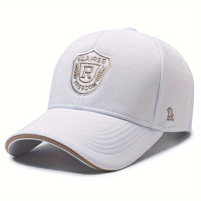 Unisex Baseball Cap with R Letter, Versatile Design, Wide-Brimmed Sun Hat with Badge for Large Head Sizes.