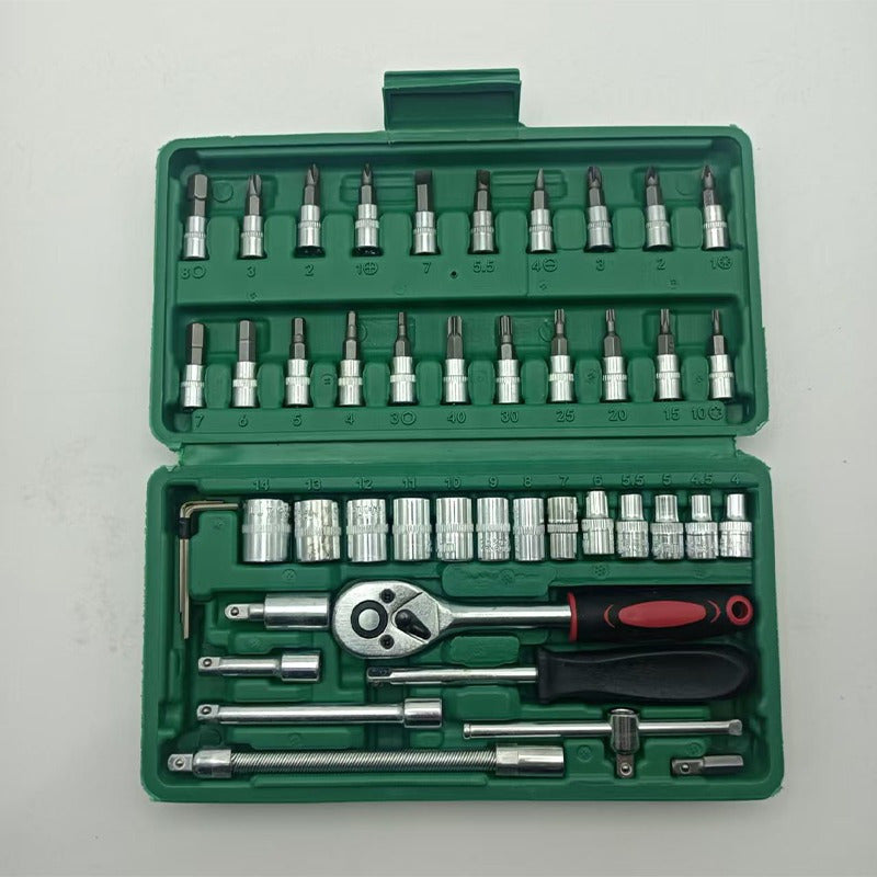 Mechanical Tool Set, Multifunctional Car Repair Toolbox, Suitable for Cars, Bicycles, Motorcycles and 1/2" 3/8" SAE & Metric Sizes Universal Wrench Kit Including Tooth Ratchet Wrenches, Household, Garage, Bicycle Trunk Specia