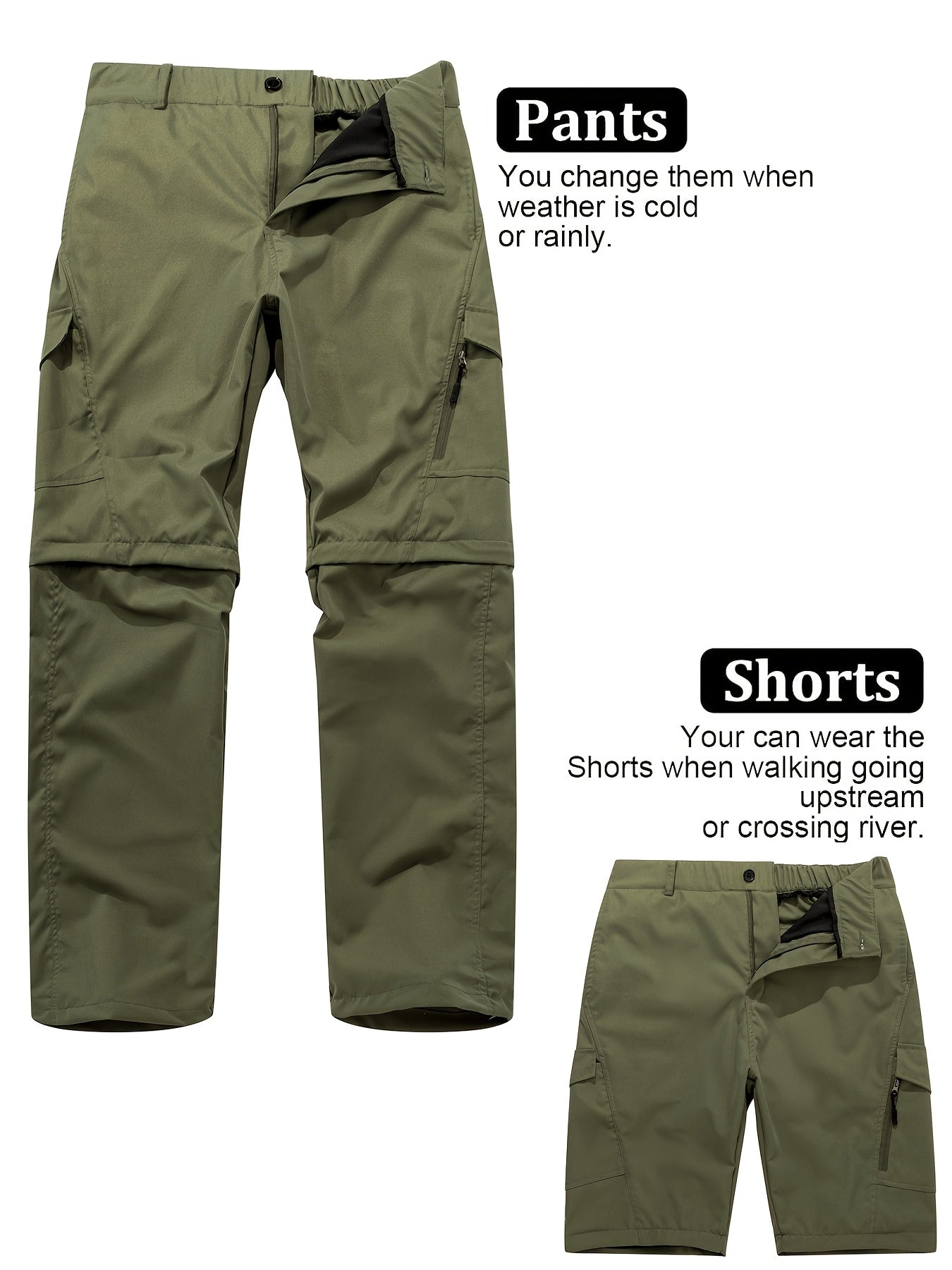 Men's Convertible Hiking Pants - Durable, Zip-Off Cargo Trousers for Fishing & Running, Casual Outdoor Wear with Pockets