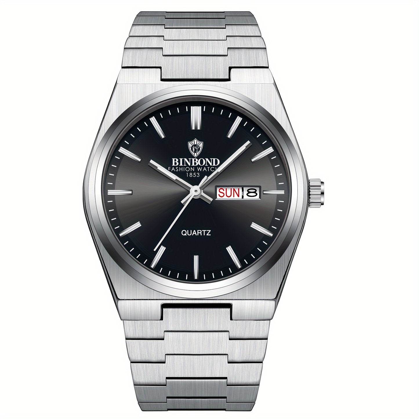 BINBOND Fashion Solid Stainless Steel Buckle Men's Business Casual Quartz Watch Thin Double Calendar Men's Watch