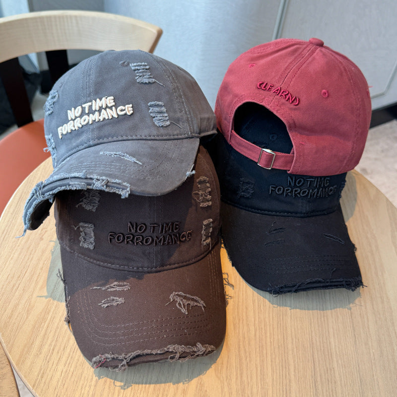 New Distressed Washed Baseball Cap for Women with Three-dimensional Letter Embroidery, Designed to Make You Look Smaller, Featuring a Trendy Street Style for Both Men And Women.