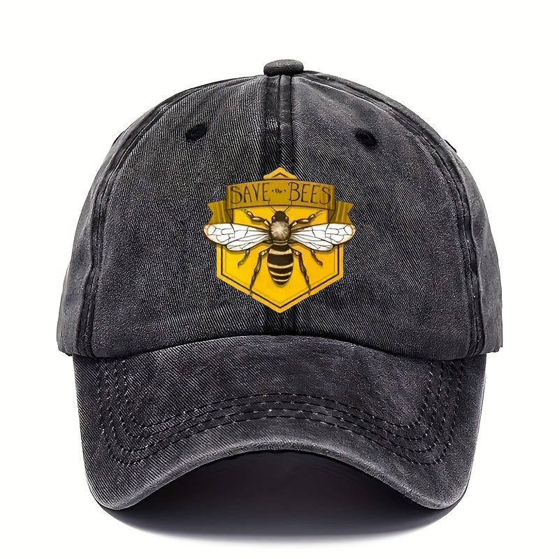 Men's Adjustable Baseball Cap with Hexagonal Bee Graphic & "SAVE THE BEES" Print - Breathable Sun Protection, Hand Washable, Casual Outdoor Sports Hat for Men, Breathable Fabric, Baseball Hat