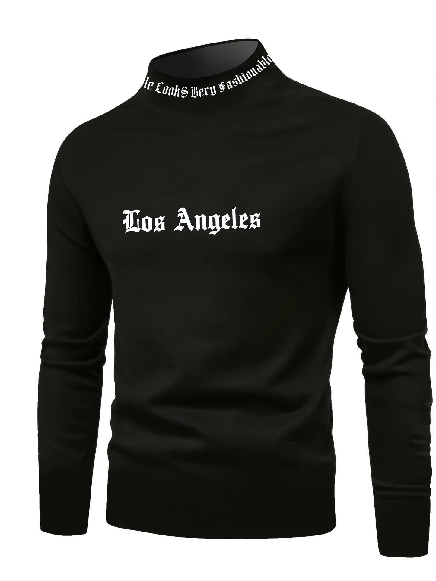 Men'S Long Sleeve Crewneck T-Shirt - Los Angeles Print, Soft Fabric, Casual Fit for Fall Sports & Fitness Activities, Weekend Casual Top | Trendy Casual Style | Smooth Texture Fabric