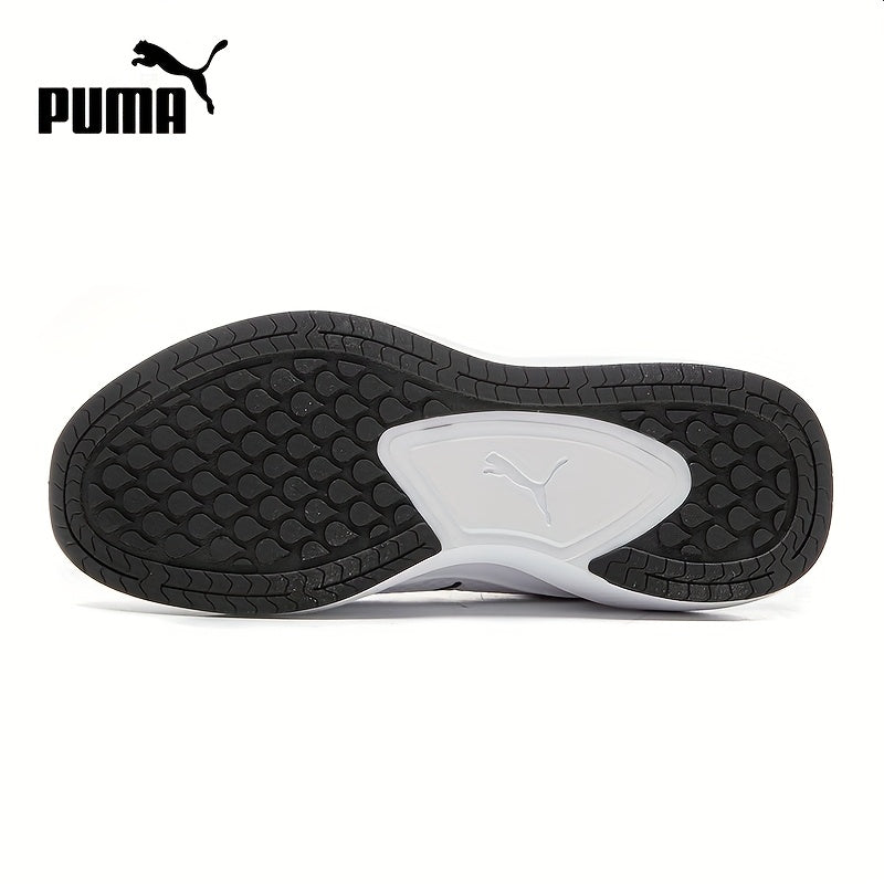 PUMA Unisex Sneakers - Low-Top Gym Sneakers in White/Black/Neon Green Accent - Breathable Fabric Upper & Cushioned Rubber Sole - Lightweight Running Shoes for Men & Women - Ideal for Training, Everyday & Formal Wear, Sporty D