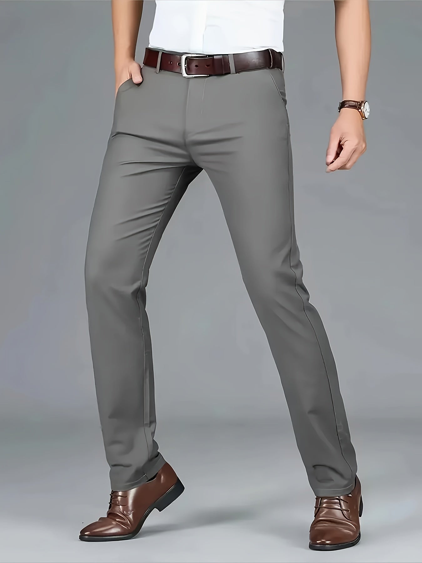 Four Seasons Men's New Casual Formal Pants Business Style Trendy Casual Long Pants Fashionable Versatile Men's Elastic Western Pants Comfortable Classic Design Casual Wear