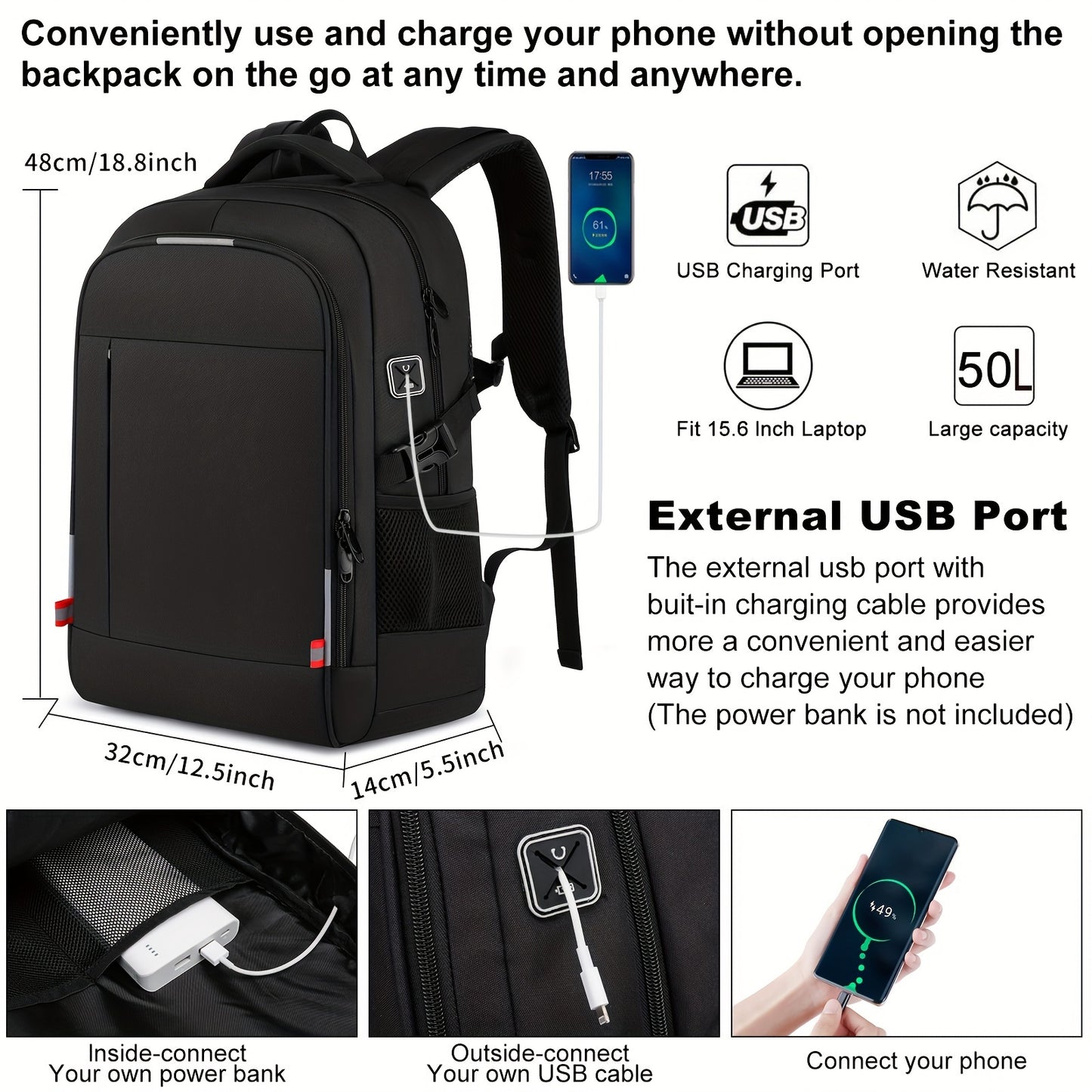 A Spacious, Minimalist, Lightweight, And Breathable Backpack Made of Oxford Cloth, Suitable for a 15.6-Inch Laptop. It Features a Luminous Safety Logo, Making It Ideal for Business Travel for Both Men And Women, As Well As fo