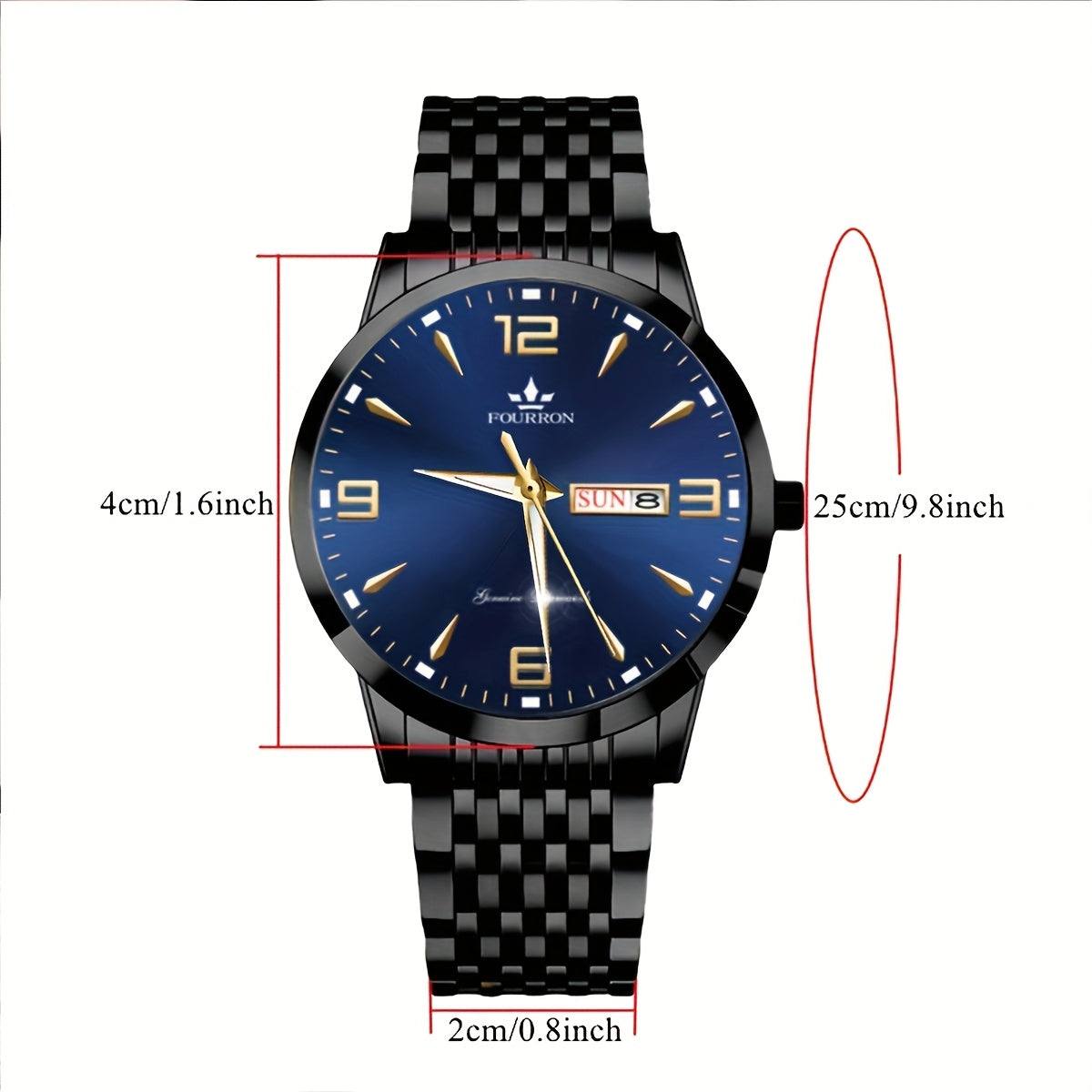 1pc New FOURRON Men's Stainless Steel Strap Quartz Watch - Large HD Scratch Resistant and Wear-Resistant Dial, IPX7 Waterproof, Luminous, Date & Calendar Function, Silent Movement, Stylish Gift for Him