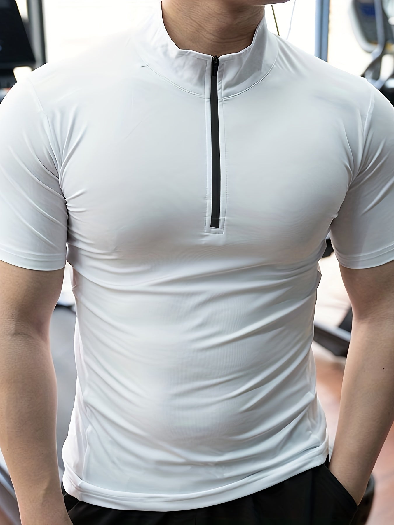Men's Summer Quick-Dry High Neck T-Shirt - Moisture-Wicking Stretch Fabric, Slim Fit Athletic Top for Gym, Running & Training - Solid Color Breathable Workout Shirt, Gym Clothes