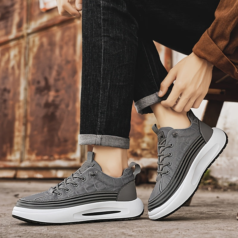 Men's Slip-On Casual Sneakers - Breathable Comfortable Low-Top Shoes with Elastic Panels, PU Upper & PVC Sole for Outdoor Hiking, Running, Daily Wear - All-Season Versatile Streetwear, Hiking Street Shoes, Modern Street Shoes