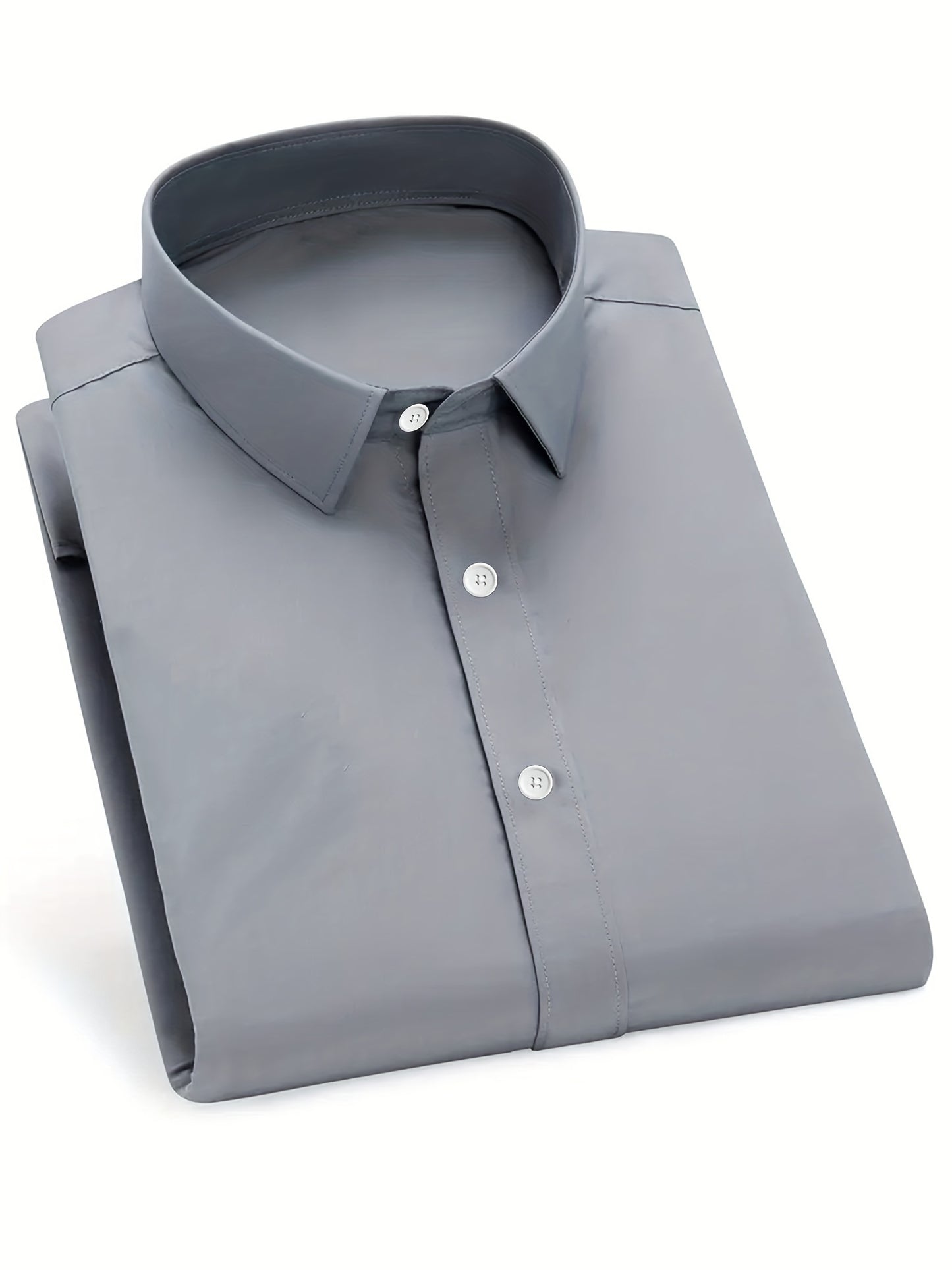 Men's Classic Solid Color Long Sleeve Dress Shirt - Regular Fit Point Collar, Non-Stretch Fabric for Office, Business & Casual Wear, All-Season Versatile Wardrobe Staple, Everyday Comfort, Sleek Appearance, Easycare Material