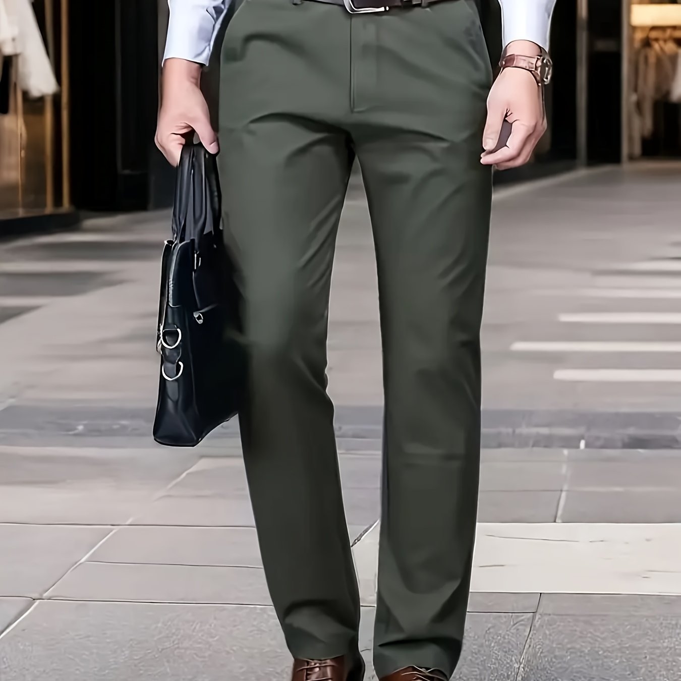 Men's Classic Business Dress Pants, Solid Color Casual Trousers, 100% Polyester, Regular Fit, with Zipper Fly, for Daily Wear and Gifting, All-Season, Allseason Trousers | Notch Lapel Design | Polyester Trousers