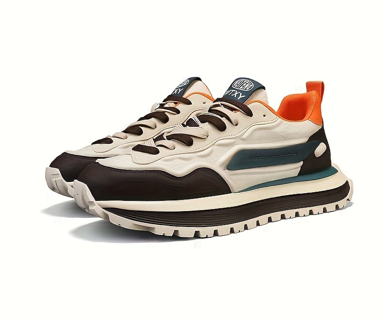 Men's Breathable Casual Sneakers - Trendy Low-Top Lace-Up Sneakers with Soft Rubber Sole, White & Black Design for Spring/Summer, Perfect for Running and Casual Attire, Versatile Running Footwear | Sporty Aesthetic Shoes | Co