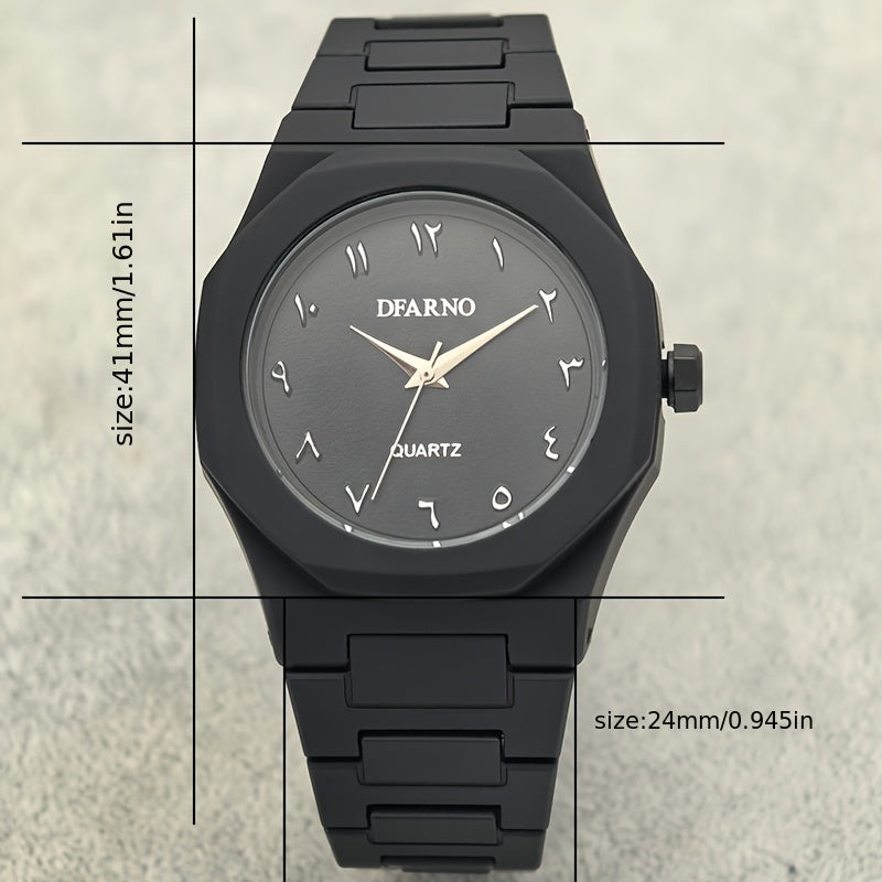 Men's Minimalist Quartz Watch with Black Arabic Dial & Polygonal Design - Durable Silicone Strap, Battery-Powered, Comfort Fit for Casual & Formal Wear - Perfect Holiday Gift for Father’s Day, Graduation, Independence Day,