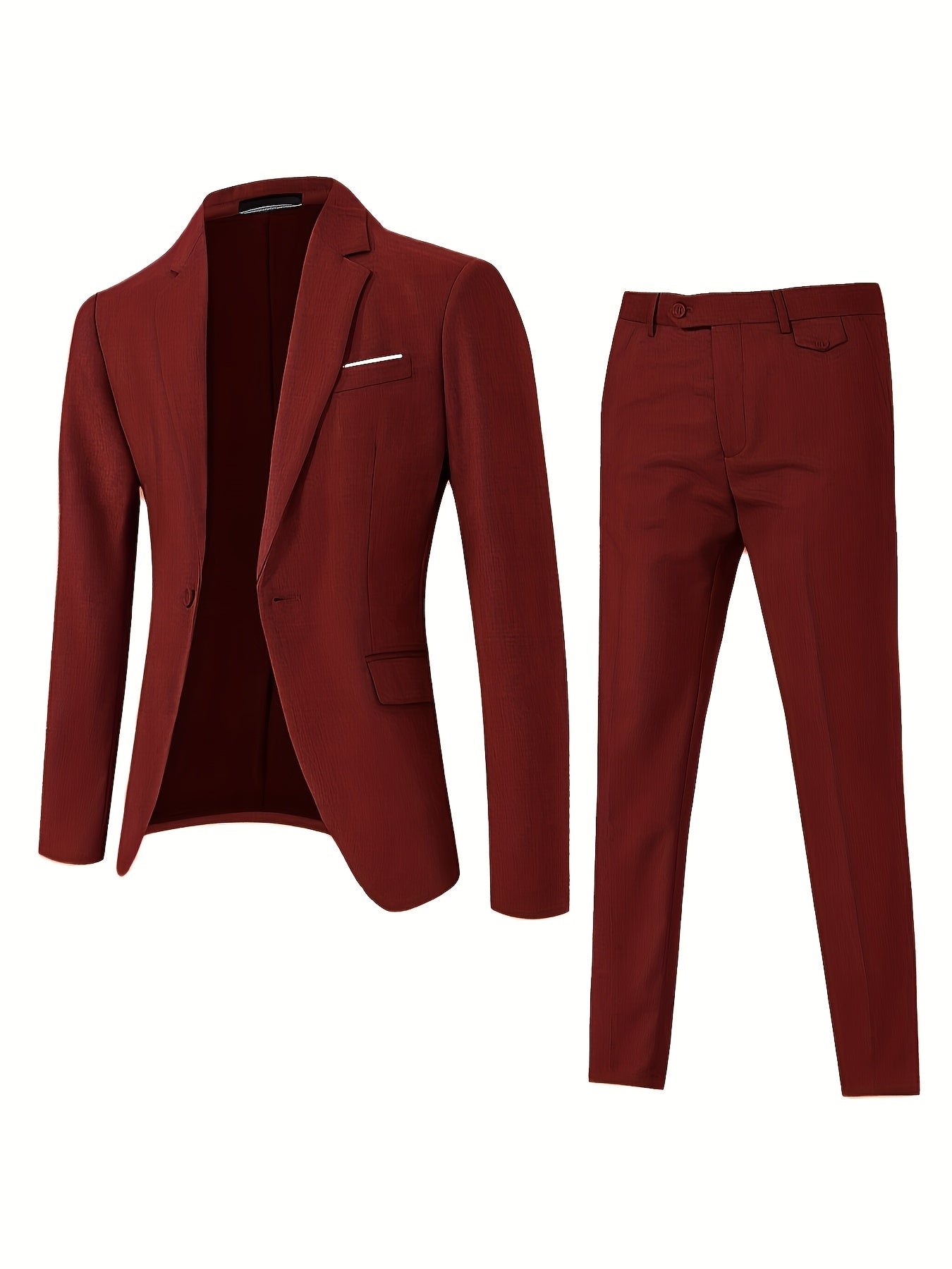 2pcs Men's Elegant Business Casual Suit Set - Includes Classic Lapel Blazer & Dress Pants, Polyester/Rayon Blend, with Pockets - Perfect for Weddings & Formal Occasions