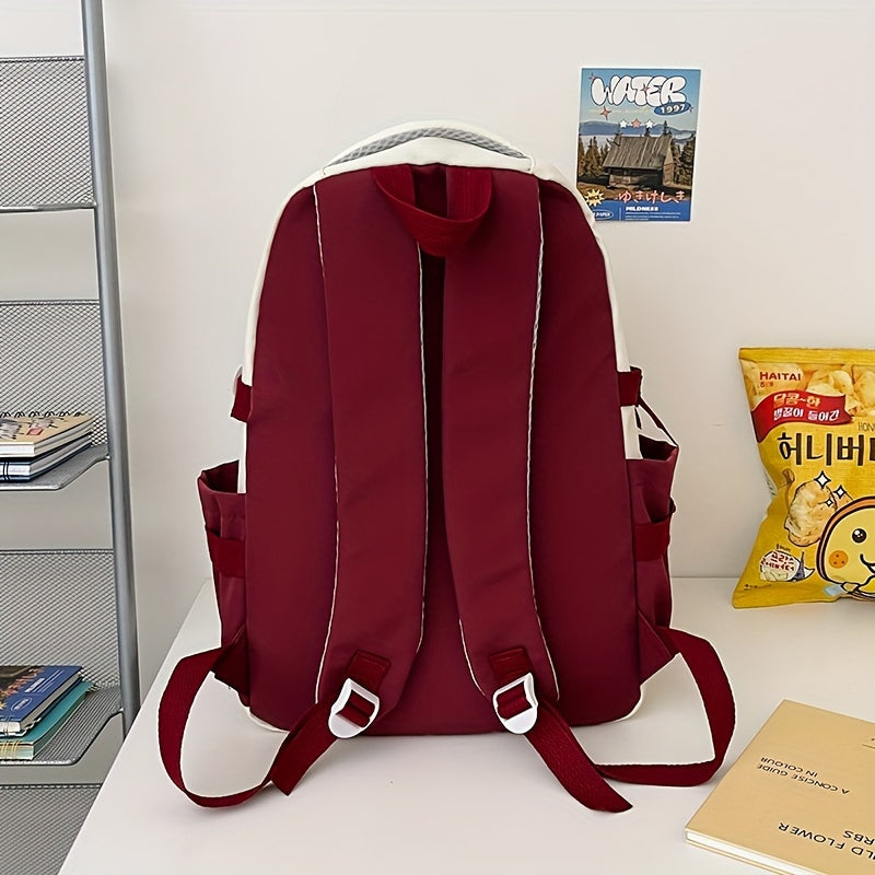Visually Appealing Two-Tone Travel Backpack - Durable, Nylon, Lightweight with Adjustable Straps, Large Capacity School Bag for Students (No Charm), Casual Daypack|Organized Storage|Bag, Backpack for School