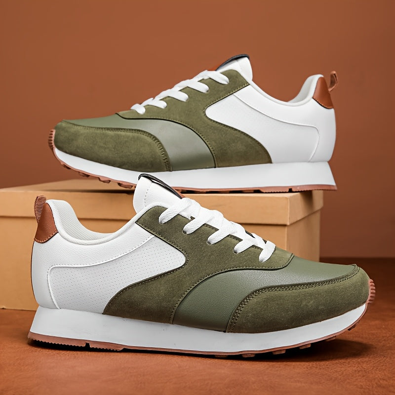 Men'S Breathable Athletic Sneakers - Lightweight, Soft, Non-Slip Running Shoes with EVA Sole for Sports, Travel & Casual Wear - White & Brown Two-Tone Design, Lace-Up Low Tops, All-Season Comfort, Sports Footwear, Sleek Sport