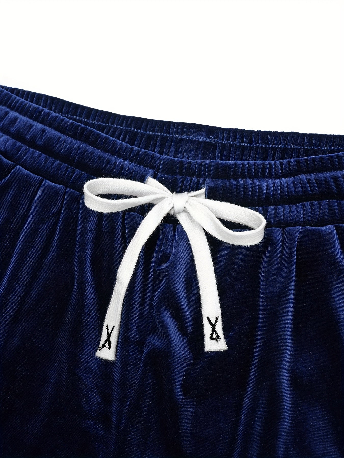 Men'S Fashion Velvet Knit Pullover Set, Contrast Letter Embroidery Top and Solid Color Drawstring Shorts, Simple Casual Outing Commuting Vacation Light Luxury Set, Regular Fit Elastic Knit Two-Piece Set, High-end Sheen Light