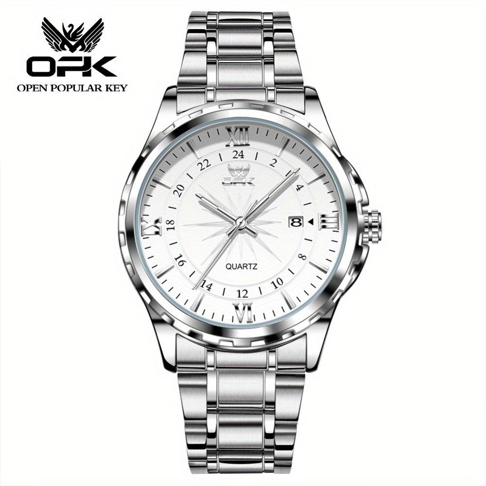 Elegant Luxury Men's Watch with Night Light, Roman Numerals & Date Display - Quartz Movement Stainless Steel Band for Business Casual & Formal Occasions