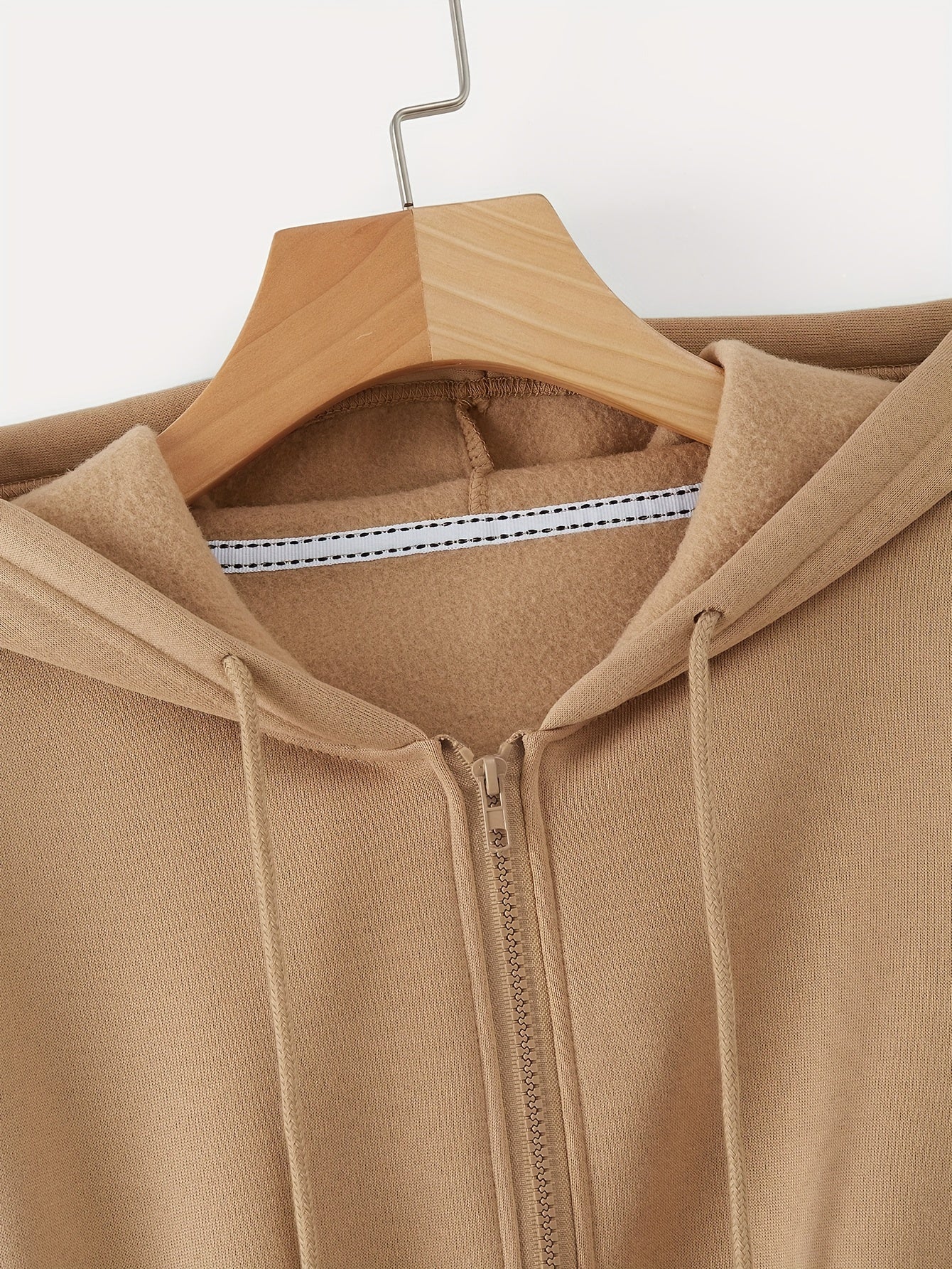 Zip Up Cropped Drawstring Hoodie, Casual Long Sleeve Sweatshirt For Spring & Fall, Women's Clothing