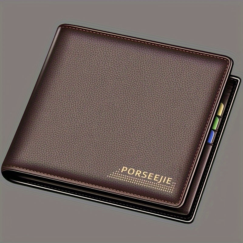 Men's PU Leather Wallet with Coin Pouch, Casual Style, Large Capacity, Ideal for Travel and Gifts - 1 Piece