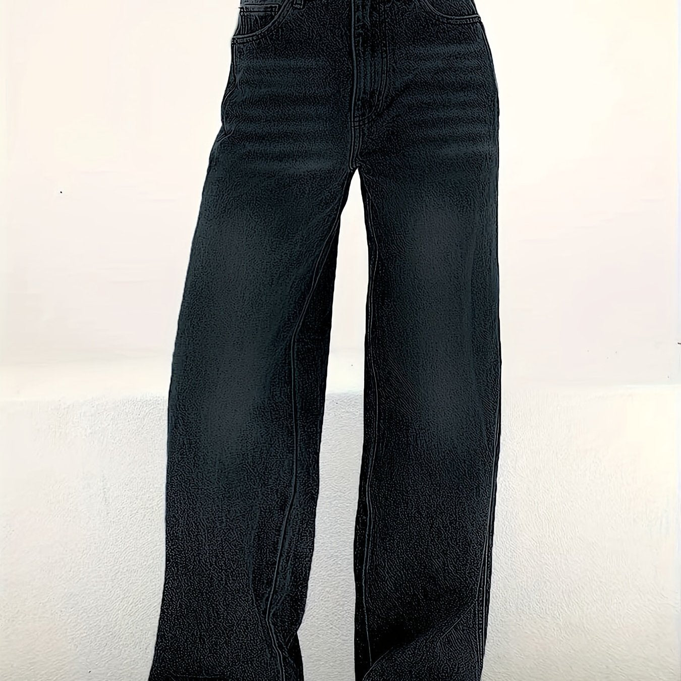 Women'S Elastic Mid -Waist Straight Jeans, Loose And Stylish Wide -Leg Casual Pants, Multi -Pocket Black Water Washing Jeans, Comfortable Version, Four Seasons Can Be Worn