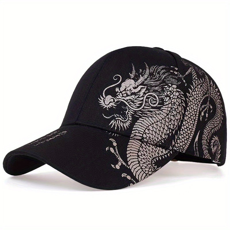 1pc Unisex Sunshade Breathable Adjustable Baseball Cap With Dragon Print For Outdoor Sport, Ideal choice for Gifts