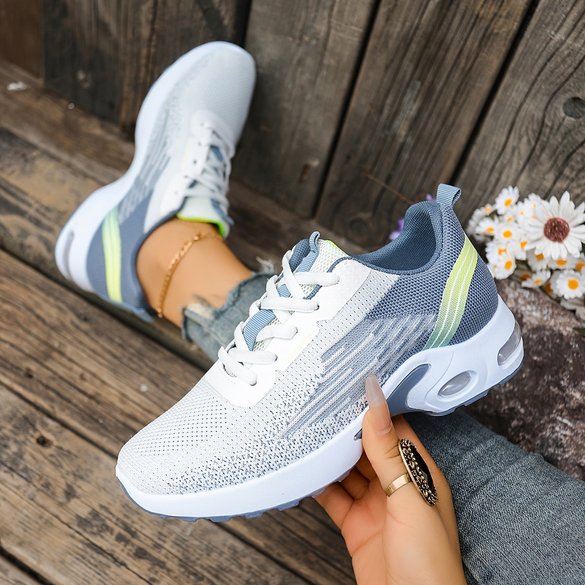 Breathable Mesh Women's Sneakers - Lightweight Soft Sole Lace-Up Low-Top Shoes with Cushioned PVC Sole for Running, Gym, Work & Travel - All-Season Comfort in Black, White, Light Blue, Pink, Grey, Ladies Sneakers, Gym Footwea