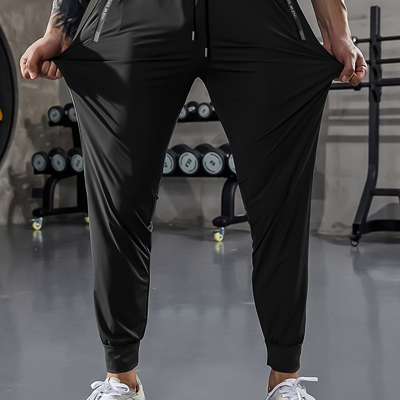Men'S Athletic Stretch Pants with Adjustable Drawstring Waist, Featuring Zippered Pockets And Solid Color, Quick-Dry Joggers, Perfect for Fitness And Running Workouts.