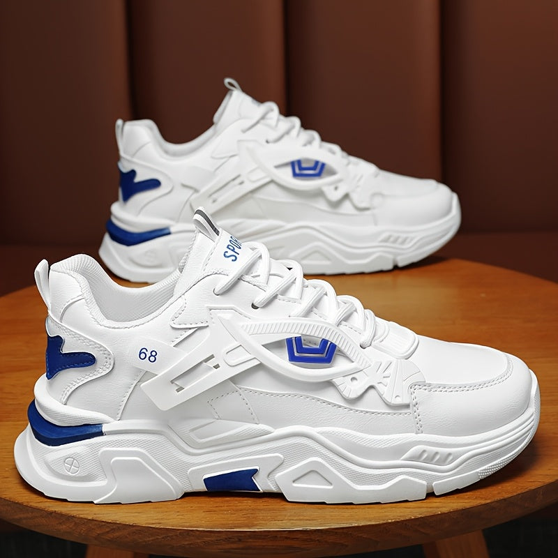 Men'S Stylish High-Top Sneakers - White with Blue Accents, Lace-Up Casual Shoes for Daily Wear, All-Season Comfort, Casual Footwear | High Top Sneakers | Durable Footwear