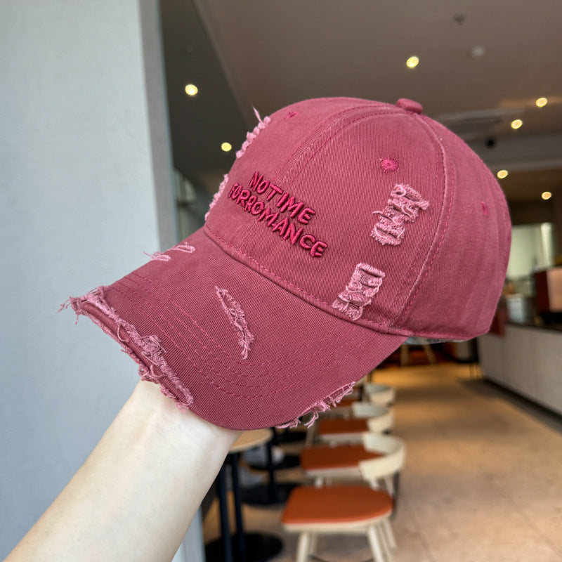 New Distressed Washed Baseball Cap for Women with Three-dimensional Letter Embroidery, Designed to Make You Look Smaller, Featuring a Trendy Street Style for Both Men And Women.