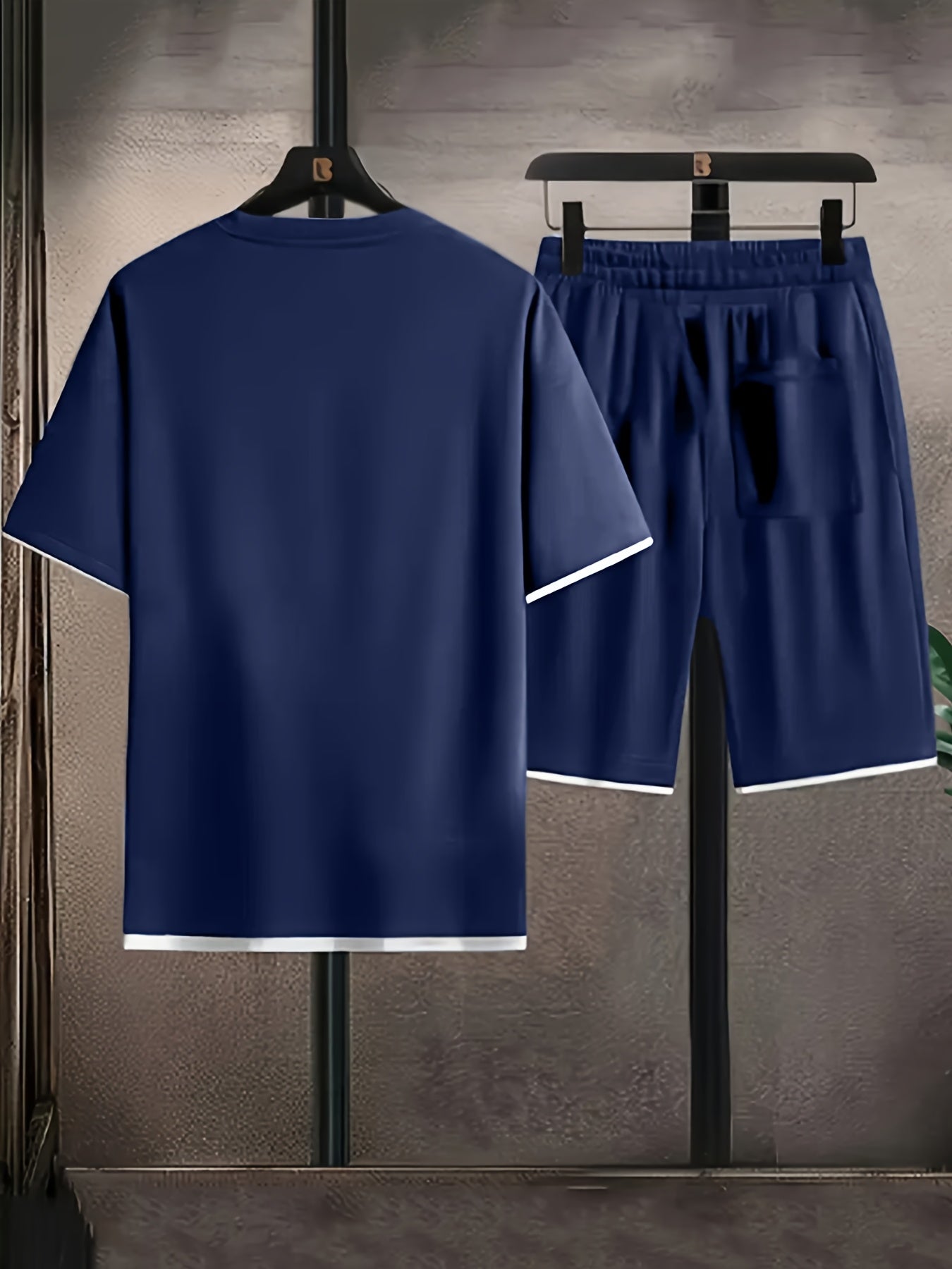 Waffle Grid Men's Trendy Round Neck T-shirt Breathable Casual Sports Suit Loose Two-Piece Set