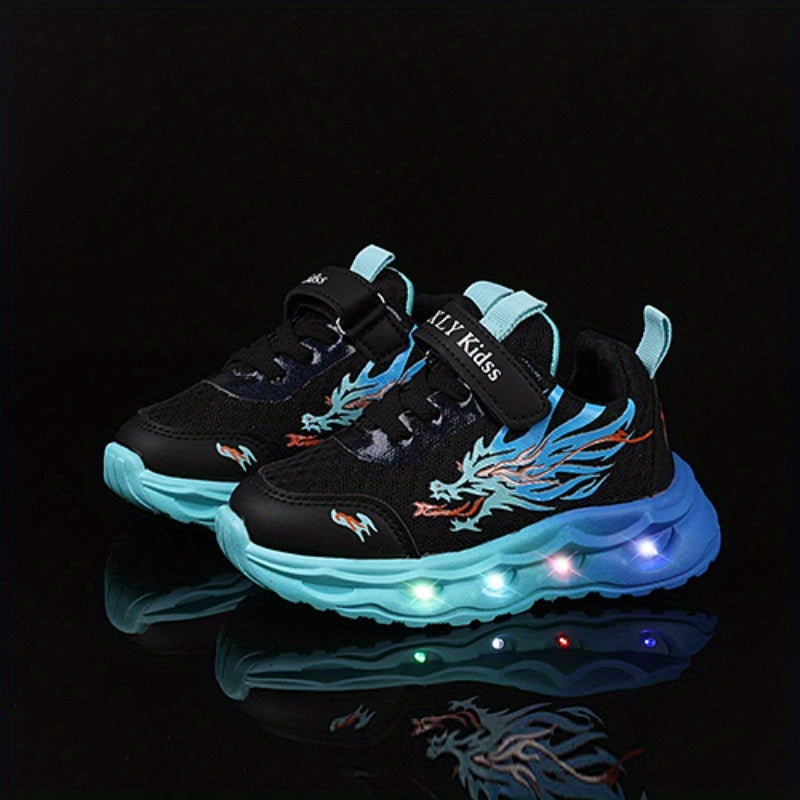 2025 New Youngsters' LED Light-Up Sneakers - Sparkling Cartoon Dad Shoes for Boys & Girls, Closure, Breathable Fabric Upper & Durable PVC Sole, All-Season Casual Wear, Kid Shoes, Everyday Youngsters'S Footwear, Fun Youngsters