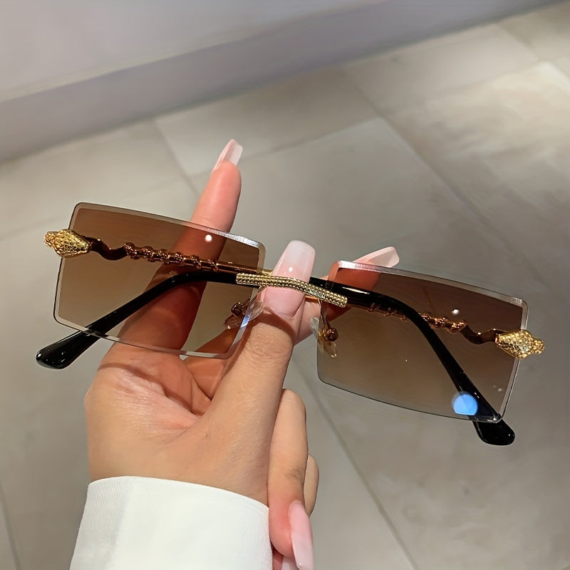 1 pair of ladies metal rectangular rimless snake pattern decoration glasses legs high quality leisure European and American hot style glasses, suitable for street shooting parties and parties to wear