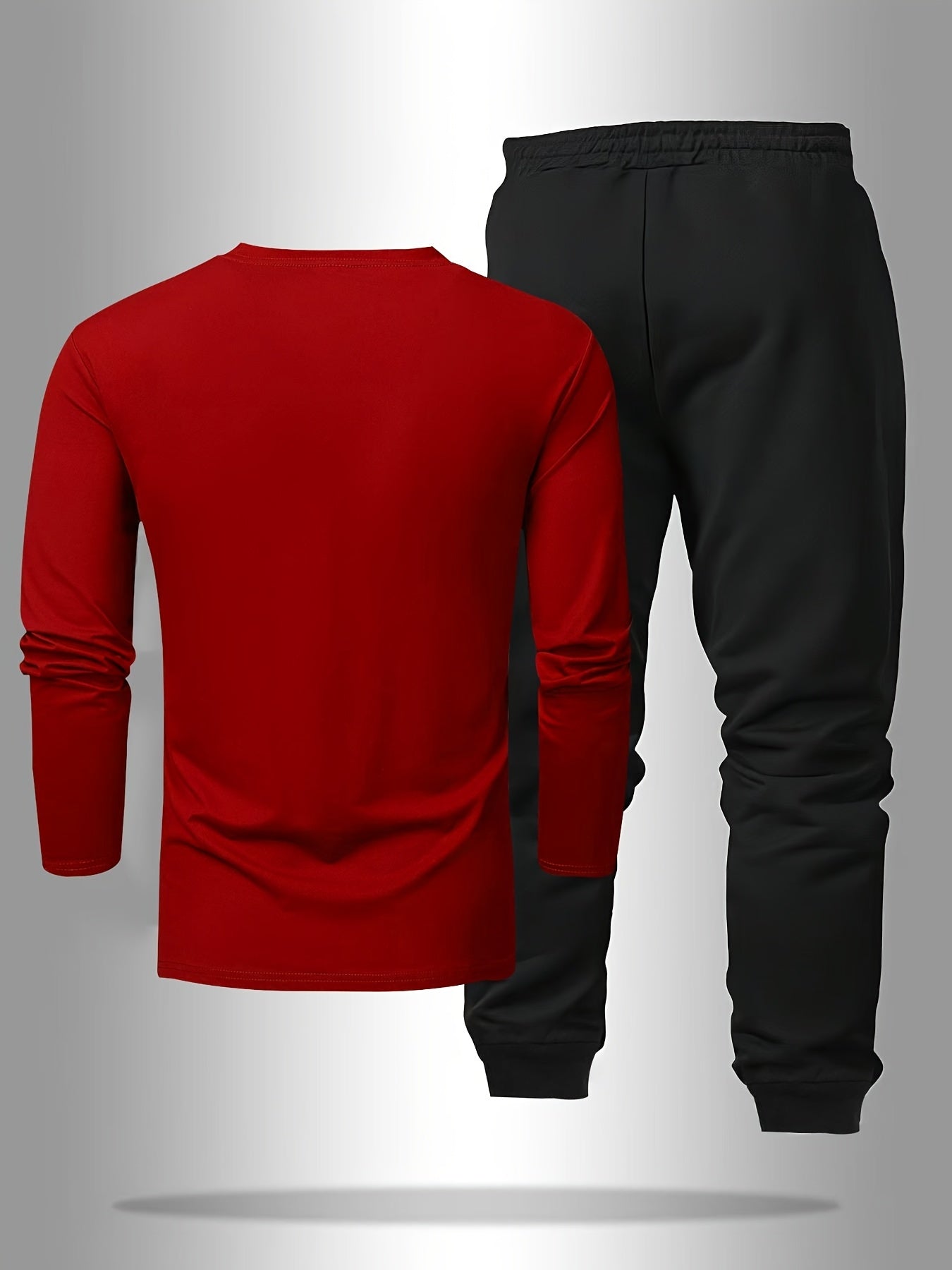 Men's Long Sleeve T-shirt and Pants Set, Spring/Autumn 2pcs set with Paris letter print round neck long sleeve T-shirt + drawstring outdoor casual sports pants set of 2