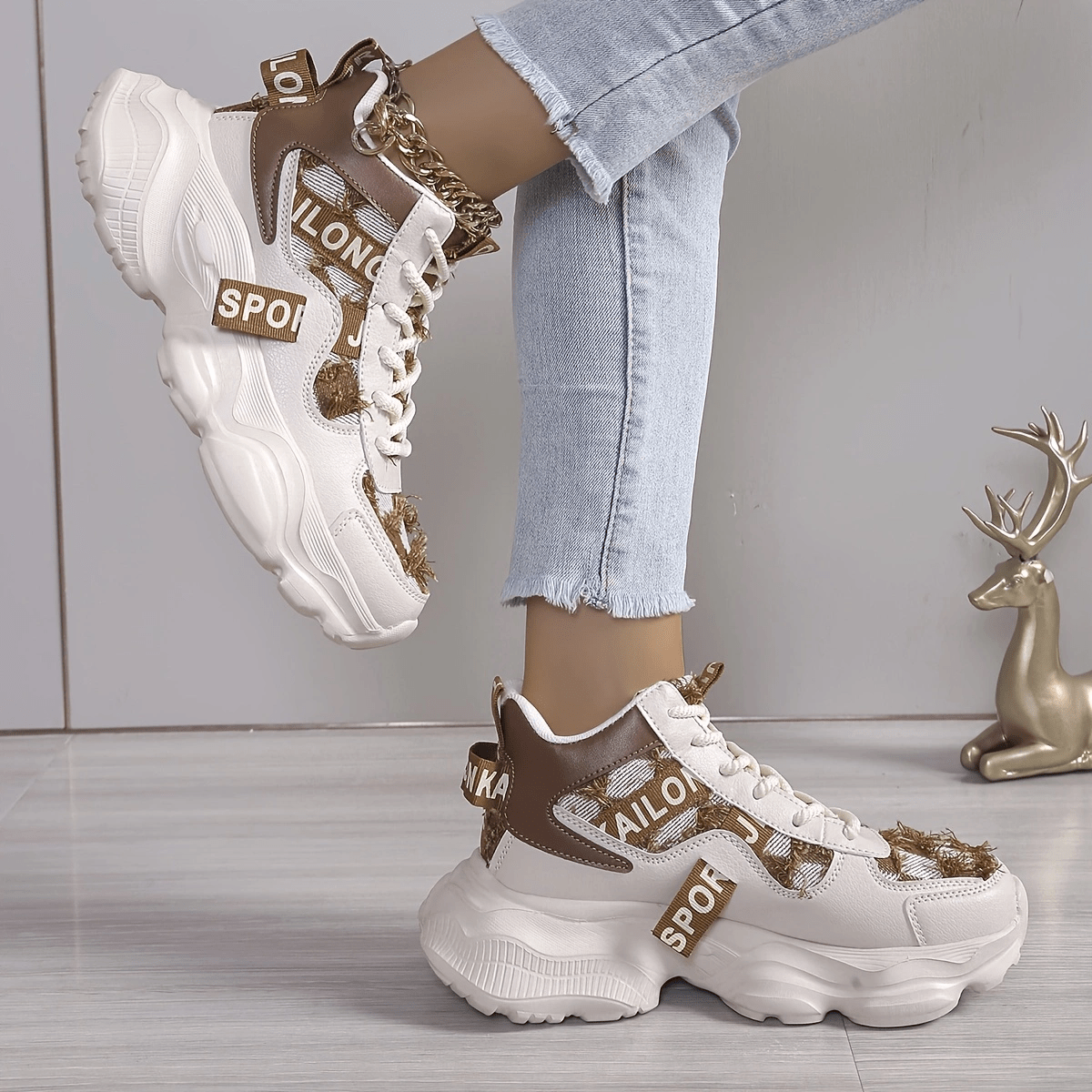 Women'S High-Top Fashion Sneakers with Plaid Pattern, Lightweight EVA Sole, Lace-Up Closure, Fabric Insole, and Tassel Embellishment - All-Season Sports Shoes with Random Printing Design, Ladies Sneakers