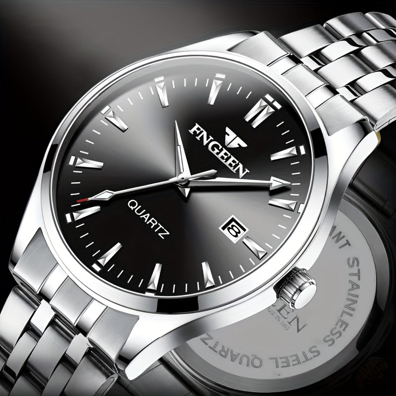 Men's Business Trendy Watch Casual Steel Strap Calendar Quartz Ultra-Thin Wristwatch