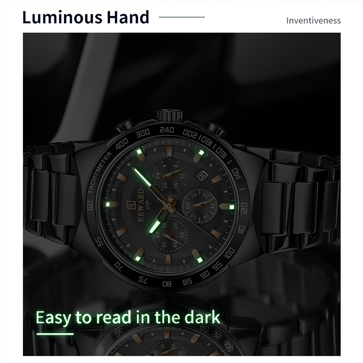 Men's Chronograph Sports Watches with Light, Stainless Steel and Quartz VIP