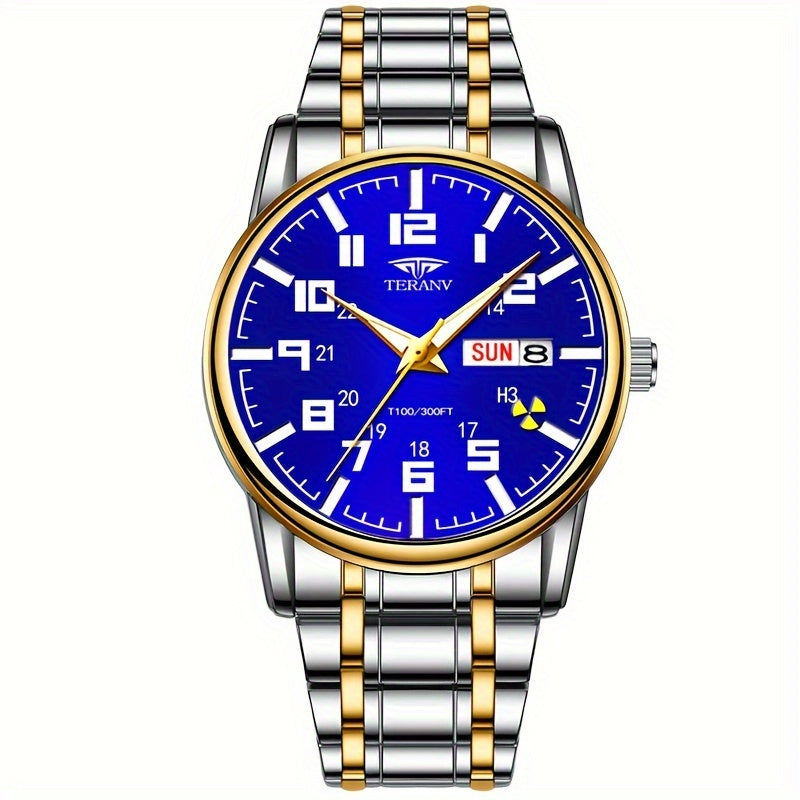 1pc New Stainless Steel with Digital Men's Watch Calendar Week Display Fashion Trend Life Travel Luminous Casual Sport Business Watch Ideal for Birthday Gifts Holiday Gifts Gifts