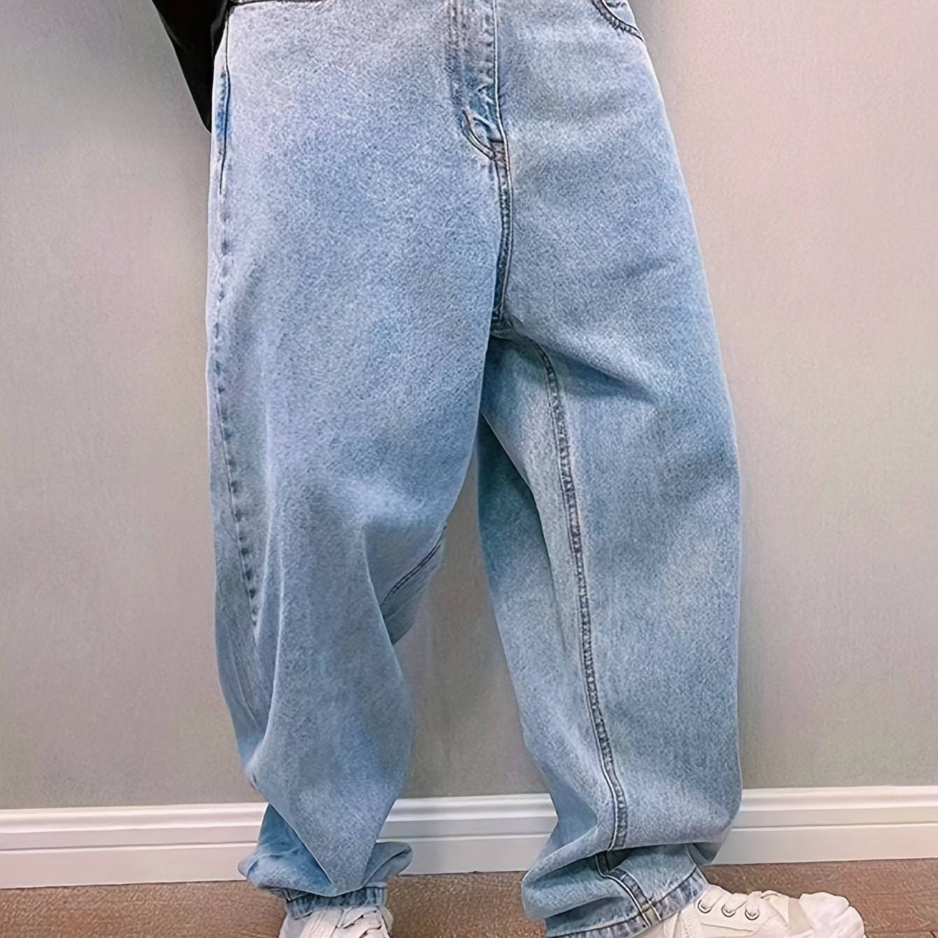 New Men'S Long Pants for Spring And Summer 2024, Light Blue Washed Denim, Loose-Fitting Casual Street Style Jeans.