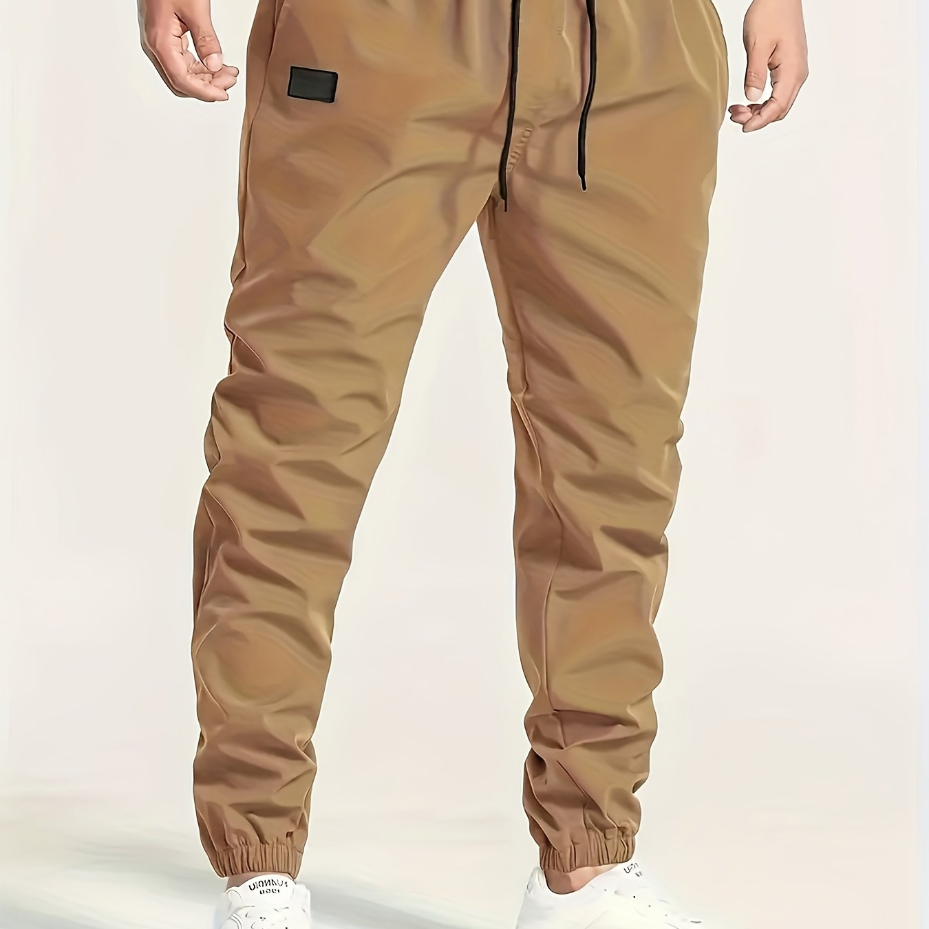 Men's Beige Cargo Pants with Multiple Pockets - Machine Washable, Comfortable Loose Fit, Ideal for Outdoor Activities, Durable Polyester Fabric