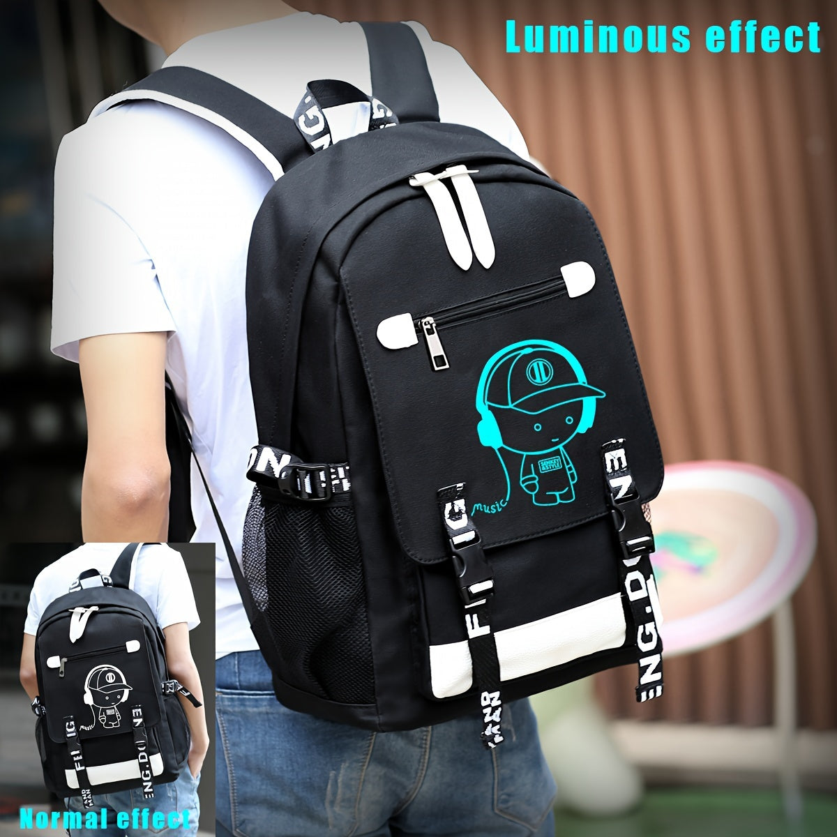 2pcs/set Luminous Men's Backpacks, Casual College Backpacks, Simple Cool Large Capacity Backpacks, Travel Computer Bag