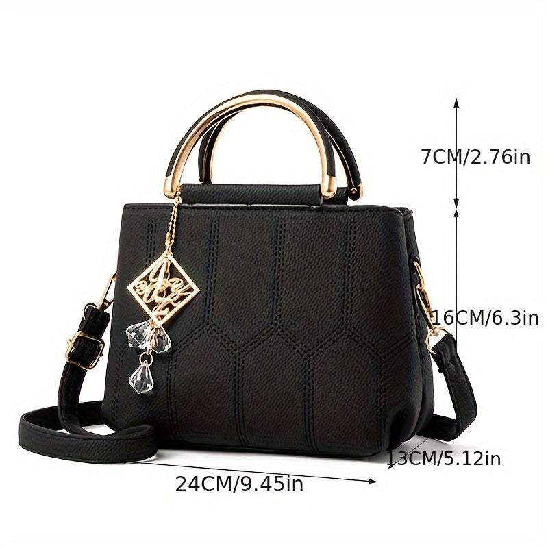 2025 New Women's Geometric Hexagon Pattern Crossbody Bag with Adjustable Strap & Golden-Tone Hardware - Zipper Closure, Polyester Lining, Multiple Colors (Khaki/Dark Gray/White/Pink/Red/Black) - Versatile for Casual & Formal