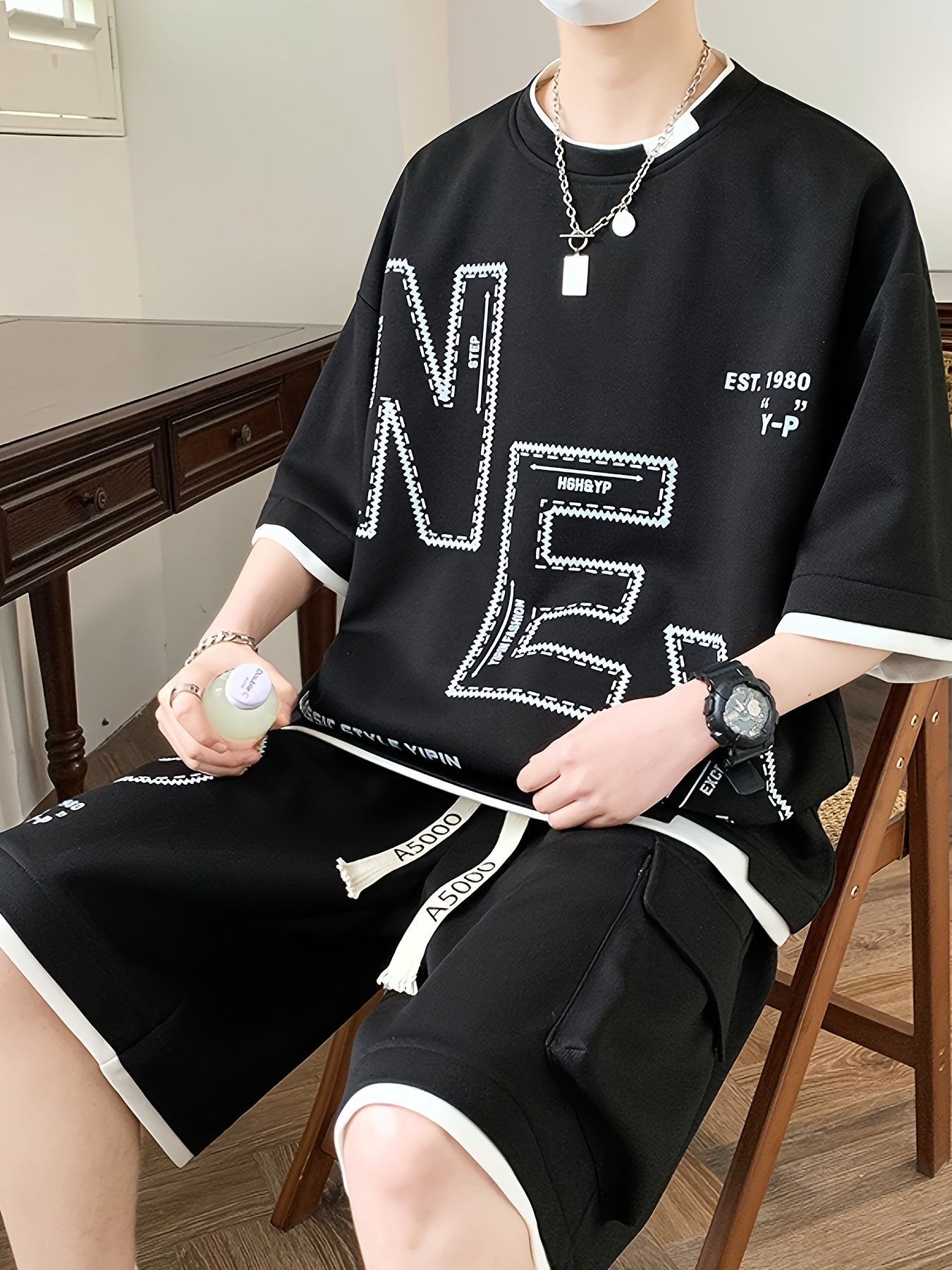 Pei Kuan's Choice Summer Men's Sports Suit Youth Student Casual Suit Two-piece Suit T-shirt Shorts Set Short Sleeve Shorts Set One Suit Breathable and Comfortable Sweat Absorbent