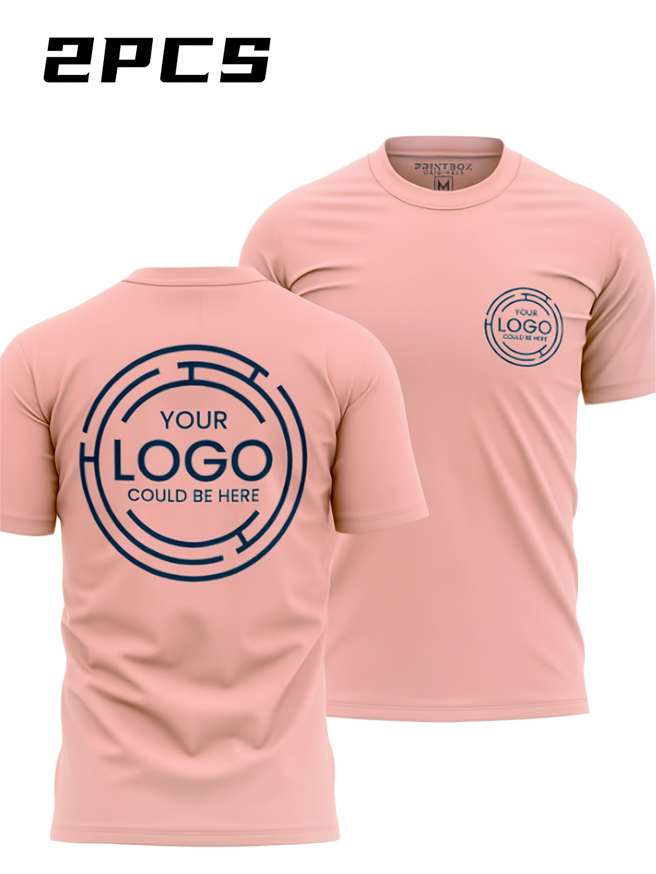 2pcs Men's Quick-Dry T-Shirts - Moisture-Wicking Breathable Gym Shirts with Custom Logo Print, Regular Fit Round Neck for Workout & Casual Wear, Workout Shirts, Durable Sportswear