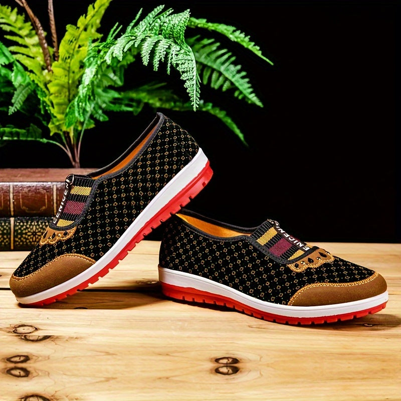 Women's Casual Peking Cloth Flats, Comfortable Soft Sole Slip On Shoes, Chinese Style Low Top Flats