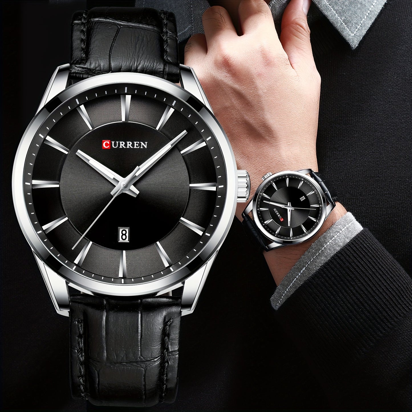 CURREN Minimalist Business Men'S Quartz Watch with Faux Leather Strap And Large Dial with Date, Suitable for Women