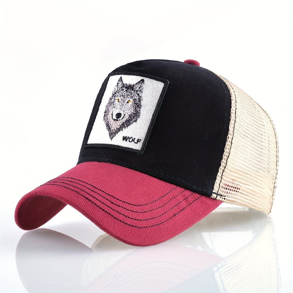 Animal Caps Trucker Hat Men Black Baseball Cap Women White Baseball Cap Men Wolf Trucker Cap Breathable Mesh Summer Baseball Caps Men'S & Women'S Wolf Embroidery Snapback Trucker Hat Fitted Outdoor Sports Adjustable Cap Gorra