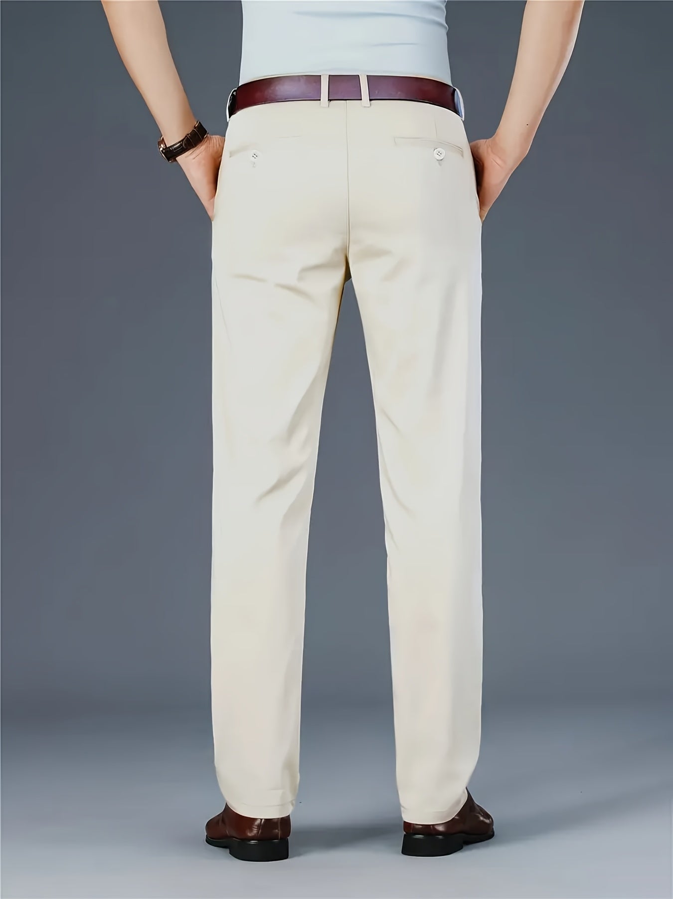 Men's Classic Business Dress Pants, Solid Color Casual Trousers, 100% Polyester, Regular Fit, with Zipper Fly, for Daily Wear and Gifting, All-Season, Allseason Trousers | Notch Lapel Design | Polyester Trousers