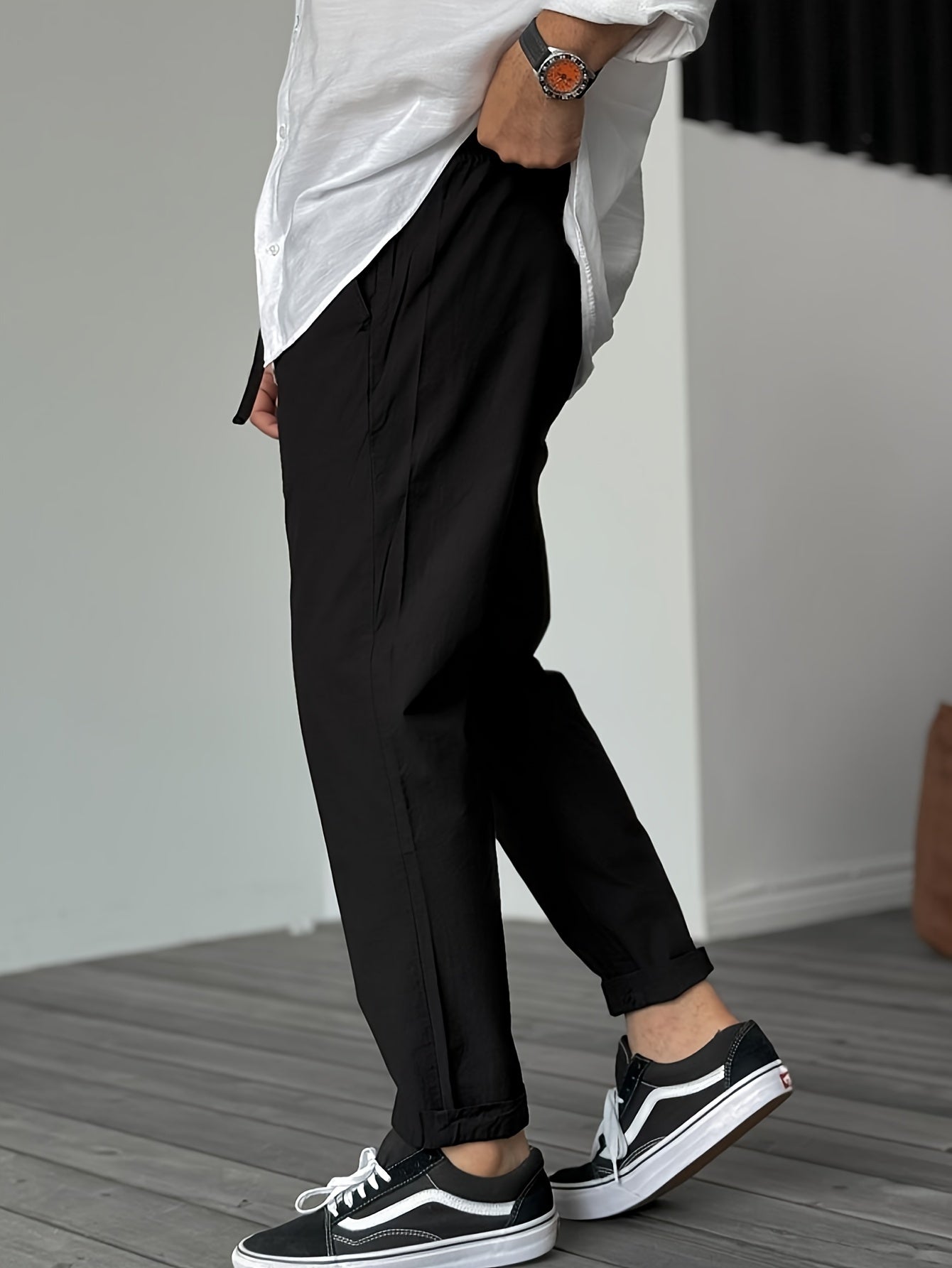 Men's Solid Pants With Pockets, Casual Drawstring Trousers For Outdoor Activities Gift