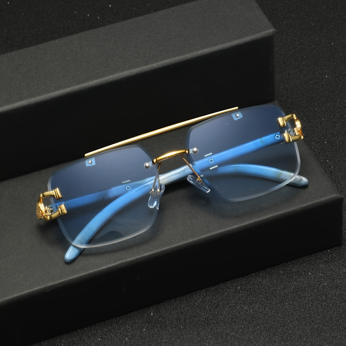 One Pair of Men's Metal Square Frameless Double Bar Vintage High-Quality Exquisite Lightweight Fashion Glasses Suitable for Daily Wear